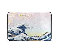 Use7 Cherry Blossom Ocean Wave Japonais d'entrée Paillasson Intérieur Extérieur Tapis de Sol de Salle de Bain 60 x 40 cm