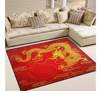 Use7?Dragon Chinois Dor¨¦ Rouge Zone Tapis Tapis Tapis pour Le Salon Chambre ¨¤ Coucher, Tissu, Multicolore, 203cm x 147.3cm(7 x 5 Feet)