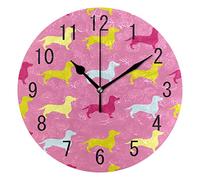 Use7 Home Decor Dessin animé Mignon Teckel Chiot Carlin Rond Acrylique Horloge Murale Non tic-tac Horloge silencieuse Art pour Le Salon Cuisine Chambre à Coucher