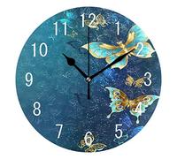 Use7 Home Decor Vintage Papillon Belle Fleur Rond Acrylique Petite Horloge Murale Non tic-tac Horloge silencieuse Art pour Le Salon Cuisine Chambre à Coucher