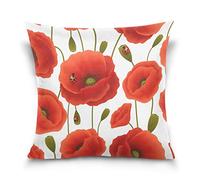 Use7 Housse de coussin décorative carrée - Motif coquelicot - Rouge - 40 x 40 cm - Double face
