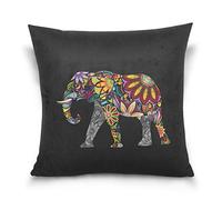 Use7 Housse de Coussin décorative carrée Motif éléphant Indien aztèque Tribal Noir, Tissu, Multicolore, 40 x 40cm/16 x 16 inches