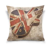 Use7 Housse de coussin décorative carrée style vintage avec motif guitare et drapeau britannique 45 x 45 cm, double face