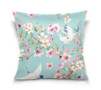 Use7 Housse de Coussin décorative carrée, taie d'oreiller rétro Japonaise, Motif Floral de Cerisier, Grue de canapé, lit, taie d'oreiller Double Face, Tissu, Multicolore, 40 x 40cm/16 x 16 inches