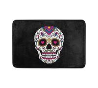 Use7 mexicain Sucre Tête de mort Noir Paillasson d'entrée intérieur extérieur Tapis de sol de salle de bain 60 x 40 cm