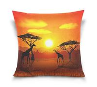 Use7 Taie d'oreiller décorative Housse de coussin carrée Motif girafe africaine sur Savane Canapé lit Housse de coussin double face, Tissu, multicolore, 45 x 45cm/18 x 18 Inches