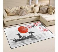 Use7 Tapis antidérapant pour salon, chambre à coucher, peinture japonaise, bateau de montagne, fleurs de cerisier, 50 x 80 cm