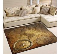 Use7 Tapis Vintage Boussole Carte du Monde Illustration Zone Tapis Tapis pour Salon Chambre, Tissu, Multicolore, 203cm x 147.3cm(7 x 5 Feet)