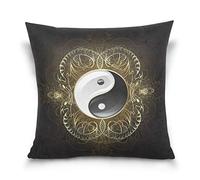 Use7 Throw Pillow Case Housse de Coussin carrée Housse de Coussin Abstrait Or Yin Yang Chinois Canapé Lit Taie d'oreiller Housse Double Face, Tissu, Multicolore, 45 x 45cm/18 x 18 inches
