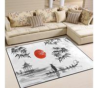 Use7?Traditionnel du Japon de Montagne en Bambou Soleil Paysage Nature Zone Tapis Tapis Tapis pour Le Salon Chambre ¨¤ Coucher, Tissu, Multicolore, 203cm x 147.3cm(7 x 5 Feet)