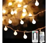 Useber Guirlande lumineuse sphérique, guirlande lumineuse d'extérieur avec prise 100 LED 8 modes avec télécommande pour chambre à coucher, intérieur, jardin, Noël et mariage (Blanc chaud 200LED)