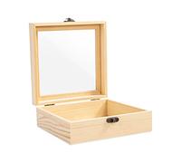 Useekoo Boîte de présentation en bois brut avec couvercle à charnière en verre, petite boîte de rangement en bois pour objets de collection, bijoux, cadeaux et décorations d'intérieur, 18 x 18 x 7 cm