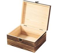 Useekoo Grande boîte de rangement vintage en bois avec couvercle à charnière et fermoir sur le devant, 24 x 19 x 11 cm, grande boîte à souvenirs en bois rustique pour travaux manuels, loisirs et