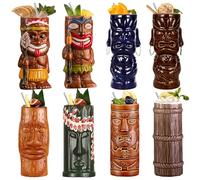 USEEKRIL Lot de 8 verres à cocktail Tiki Mugs - En céramique - Style hawaïen - Pour fête et bar tropical Tiki - Ustensiles de boisson Mai Tai