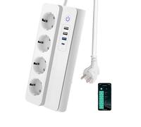 UseeLink Zigbee Multiprise intelligente 3.0 avec 4 ports AC, 1 chargeur rapide USB-C (PD 20 W) et 3 USB-A, télécommande, commande vocale, fonctionne avec Alexa Google Home Phillilps HUE, 16 A