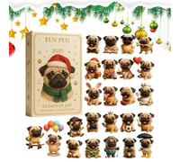 usefulbeauty Calendrier De L'Avent Carlin 2025-24 Jours Fêtes Décorations Chien Acrylique 2D,Ornement Arbre Pug Mignon Calendrier Compte à Rebours,Pour Famille Amateurs Chiens Adultes