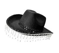 usefulbeauty Chapeau de cowboy pour homme - Chapeau de bal masqué scintillant - Chapeau tendance à paillettes - Style country avec pompon en strass pour festivals de musique et fêtes