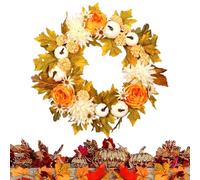 usefulbeauty Couronne Pour Porte d'Entrée - Couronne d'Action de Grâces 45 cm,Décorations Saisonnières Artificielles avec Citrouilles Blanches Feuilles d'Érable pour Intérieur Extérieur Cheminée Mur -