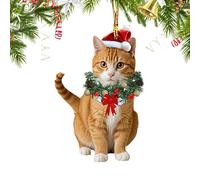 usefulbeauty Décorations Chat - Pendentif en Acrylique 2D,Figurines Félines Mignons | pour Fête Hivernale Célébration Saisonnière Cheminée Lieu de Travail