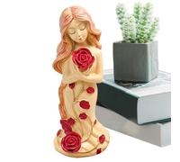 usefulbeauty Figurines Filles Décoratives - Statuette de Bureau Tenant Une Rose | Figurines en Résine Mignonnes Décoration Maison Anniversaire Femme Fête des Mères pour Présentation Bibliothèque