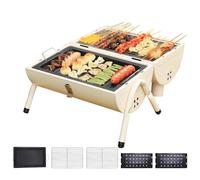 usefulbeauty Fût de charbon de bois - Fumoir portable pour barbecue - Barbecue compact avec couvercle pour la maison, le pique-nique, le jardin, le balcon et le camping