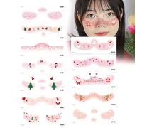 usefulbeauty Patchs de maquillage, autocollants pour le visage,Autocollants mignons pour le visage de vacances 12X - Faux autocollants Blush pour cadeaux de vacances, cœur d'amour, flocon de neige,