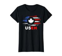 USEH Demi-Canadien Américain : Canada USA Drapeau États-Unis T-Shirt Graphique avec Valeur, Femme, Noir, L