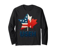 USEH Funny USA flag Canada flag Half Canadian American Manche Longue