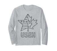 USEH Funny USA flag Canada flag Half Canadian American Manche Longue