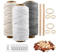USENG 61pcs Coton Macramé Kit,3mm Macrame Corde Macramé Naturel,Complet Kit Macrame pour Debutant,Kit Corde Macramé de Coton,Kit de Macramé pour DIY Bricolage,Artisanat,Tapisserie,Décoration Boho