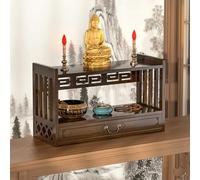 USFJATI Petite Table D'Autel Bouddhiste De MéDitation,Autel À Double Couche,Rangement Ouvert,Vitrine Statue Fengshui for Prières Et Divination,pour Salon,Bureau,Chambre