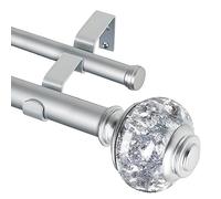 USFOOK Tringle à rideaux double réglable et robuste de 2,5 cm pour fenêtres de 1,7 à 304,8 cm - Tringle à rideaux double télescopique avec embouts translucides - Fixation murale - Argenté