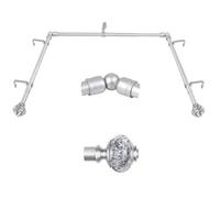 USFOOK Tringles à rideaux argentées pour baies vitrées - Tringle centrale de 81,3 à 218,4 cm, tringles latérales de 81,3 à 147,3 cm - Tringles à rideaux décoratives avec embouts brillants