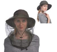 USHAKE Chapeau de safari avec moustiquaire dissimulée, Chapeau en filet (vert)., taille unique