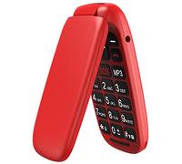 USHINING Téléphone Portable Débloqué avec Grandes Touches, Téléphone Portable à Clapet Faciles à Utiliser pour Personnes Âgées avec Bouton SOS, Radio FM, Caméra - Rouge