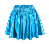 Ushiny Mini-Jupe Patineuse plissée, évasée, Brillante, Extensible et métallisée, Taille Haute, pour Femmes et Filles (Bleu Clair)