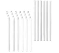 USHOBE 12pièces Set de Pailles Verre Transparent Réutilisables Droites et Courbées Résistantes pour Boissons Froides et Chaudes pour Thé et Cocktails Maison