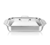 USHOBE 1ensemble Plat Inox Rectangulaire Profond avec Couvercle Plateau de Cuisson Acier Inoxydable pour Rôtir et Servir pour Poissons et Repas Familiaux
