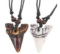 USHOBE 2 Pièces Collier Dent de Requin Collier Surfeur Dents de Requin Bijoux Hawaïen Cool Plage Colliers Gothique Vintage Colliers pour Hommes Adolescentes en Cuir