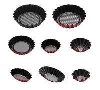 USHOBE 3pièces Moules à Tartelettes Acier Alliage Moule à Cupcakes Antiadhésif à Bords Cannelés Réutilisable pour Muffins Tartes aux Œufs et Petits Gâteaux Cuisine Maison Noir et Rouge