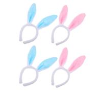 USHOBE 4pièces Serre-tête Oreilles de Lapin Garçon Fille pour Fête et Cosplay Décor de Pâques Rose et Bleu Bandeau Mignon pour Anniversaire et Spectacle