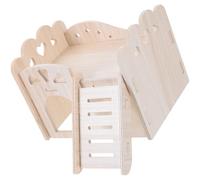 USHOBE Maison en Bois pour Hamster et Cochon d'Inde Labyrinthe, Cachette Confortable et Espace d'exercice pour Petits Animaux, Matériau Bois Beige Naturel