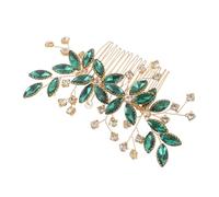 USHOBE Peigne à Cheveux Vert en Métal et Cristal, Accessoire Mariage pour Mariée, Feuille Artisanale, Léger et Stable pour Séances Photo et Événements Officiels