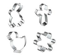 USHOBE Set de 4 Emporte-pièces de Pâques en Acier Inoxydable pour Biscuits, Réutilisables et Solide, Formes Lapin, Croix, Poussin et Fleur, pour Usage Domestique et Pâtisserie