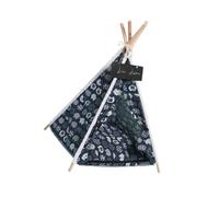 USHOBE Tente pour Chien Lavable, Niche Portable en Lin et Bois | Intérieur et Extérieur, Couleur Bleu Marine, Forme Teepee, avec Coussin pour Chat et Chien
