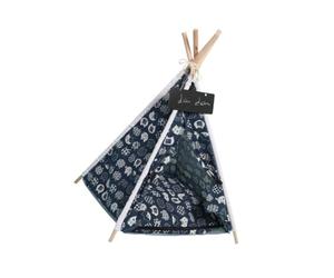 USHOBE Tente pour Chien Lavable, Niche Portable en Lin et Bois | Intérieur et Extérieur, Couleur Bleu Marine, Forme Teepee, avec Coussin pour Chat et Chien