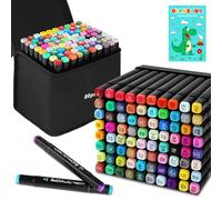 USHOP 80 Couleurs Feutre a Alcool,Marqueurs Double Pointe,Feutres coloriage adulte,Avec Étui De Transport(Avec socle) et 1 des livres à colorier,pour les Débutants Artistes Dessin