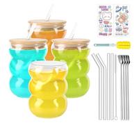 USHOP Lot de 4 Verres à Café 550 Ml,Tasse en Verre avec Pailles et Brosses de Nettoyage,Tasses à Expresso Verre,Verres à Café Glacé pour Dessert, Thé, Jus, Whisky, Bière, Cocktail et Café Glacé