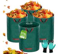 USHOP Lot de 4X 272L Sacs de Jardin, Sac Jardin Pliable avec Poignées, Indéchirables, Étanches, Sac Jardin Dechets Verts Déchets Verts, Feuilles, Tontes, Réutilisable (Offrir des Gants)