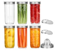 USHOP Lot de 6 Mason Jars avec 304 Acciaio inossidabile couvercles,Bocaux Mason à Large Ouverture,Bocaux en Verre 750ML, pour Confitures/Cornichons/Préparation et Conservation des Repas